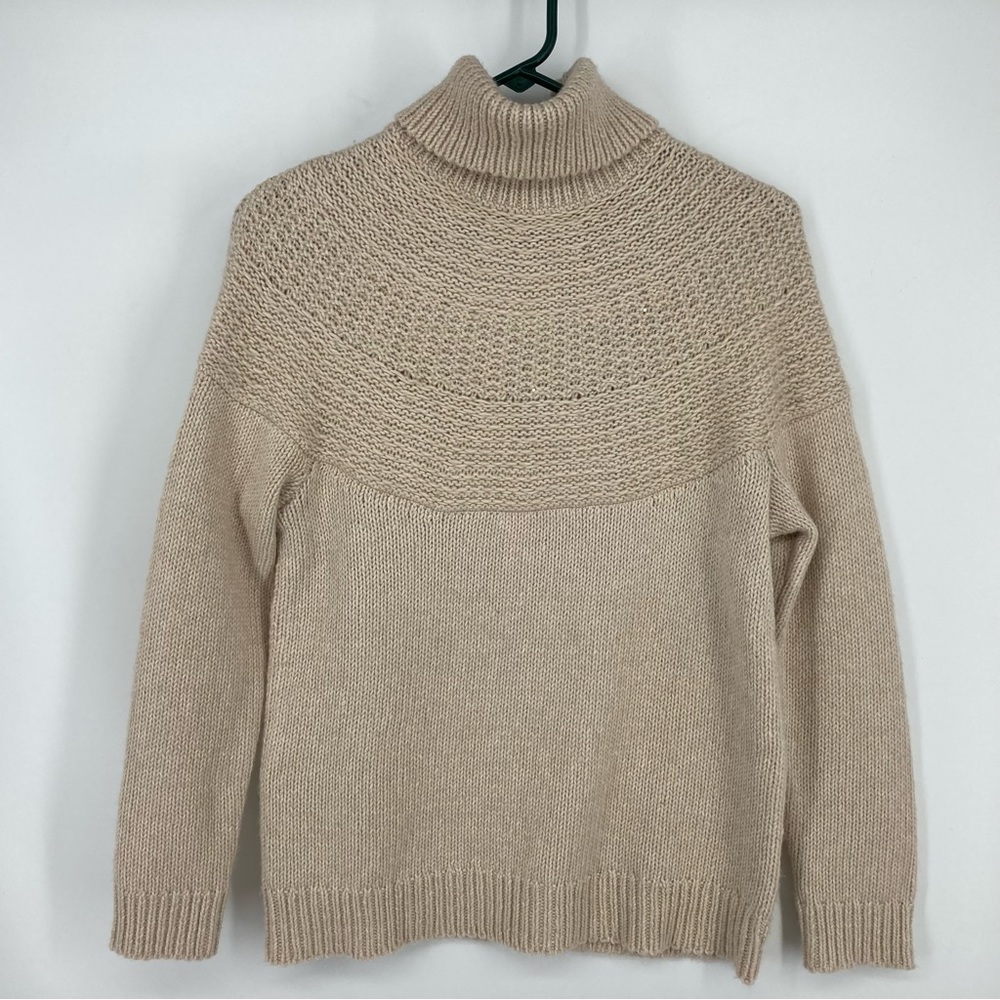 J Jill Turtleneck Sweater Womens Sz XS Townscape Cotton Blend Beige Sequins Yolk